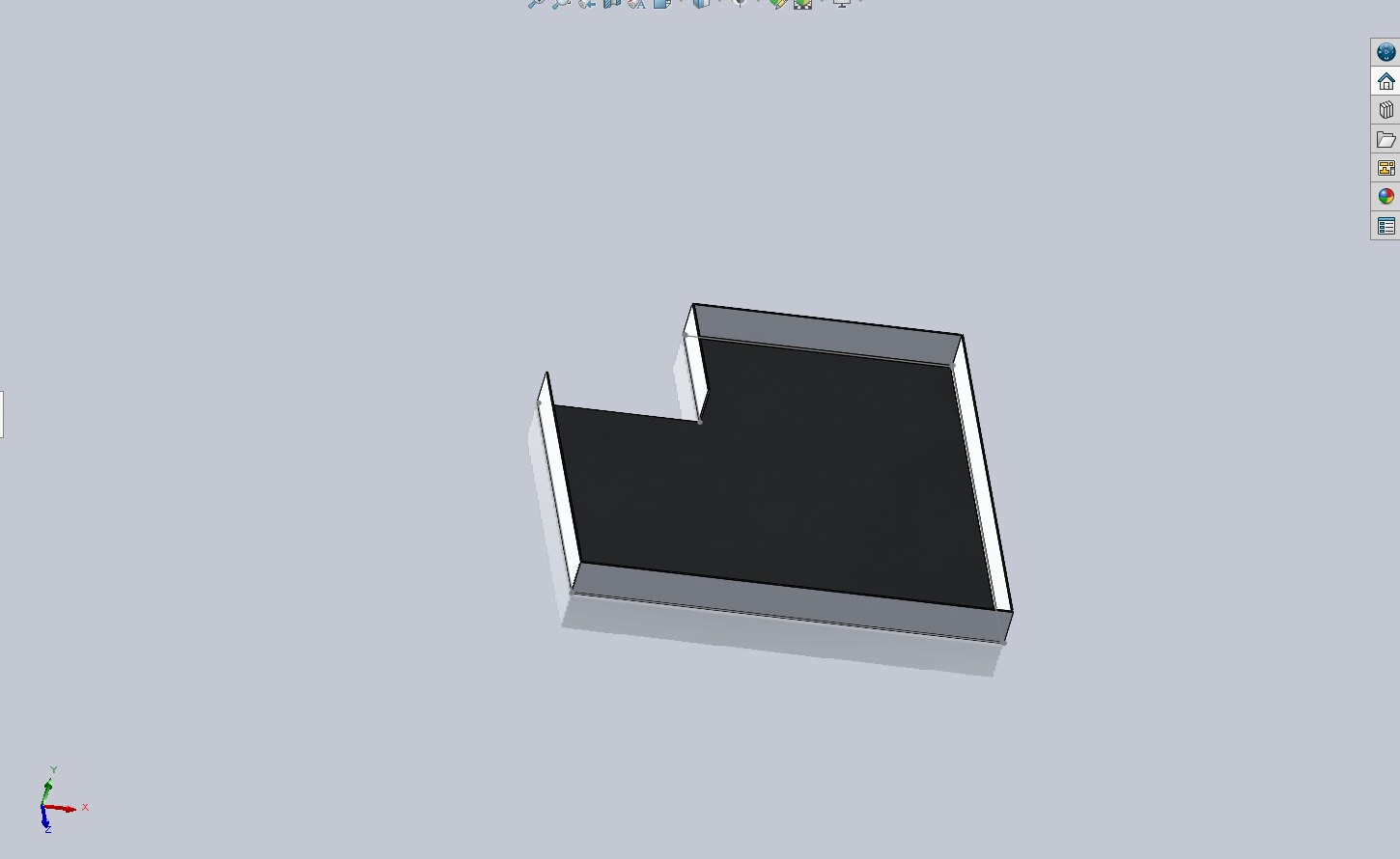 Modelo 3D en SolidWorks de plato de ducha con rincón en L